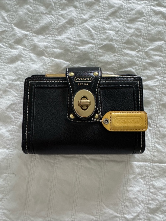 Coach Handbags - Coach Black Leather Turnlock Wallet with Coach Key Tag, Brass Hardware